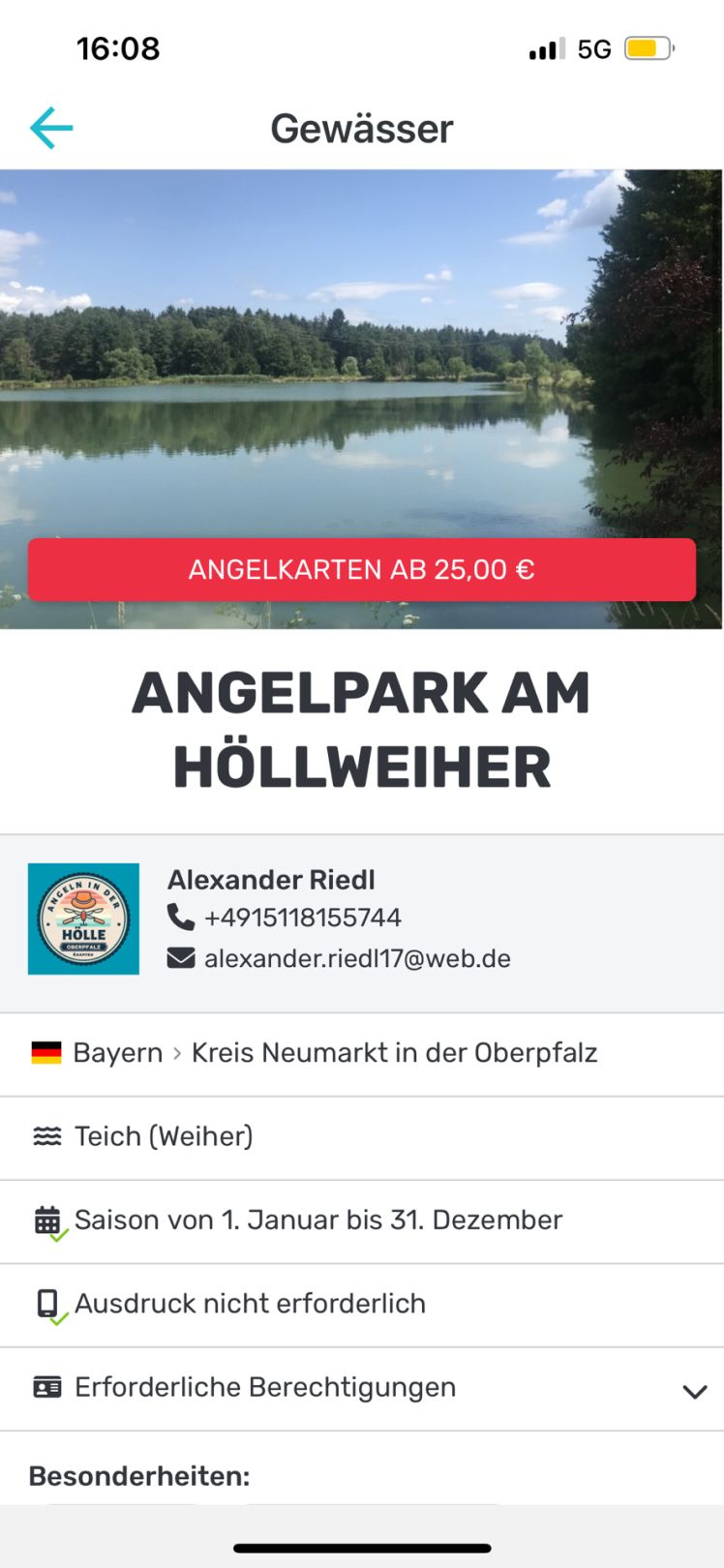 Höllweiher (Pyrbaum) angeln